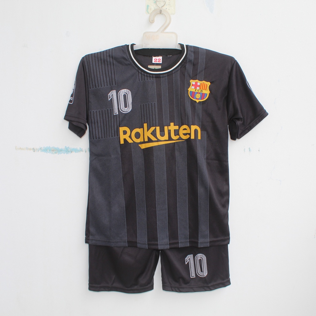 cod baju bola anak setelan bola anak barka hitam/baju kaos bola barcelona hitam