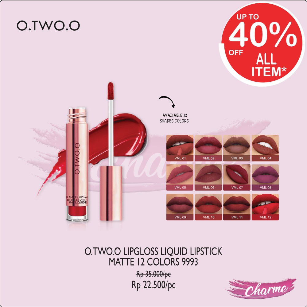 (READY &amp; ORI) O.Two.o OTwoo Lip Matte 12 Color Lipstick Liquid 12 Warna 9993