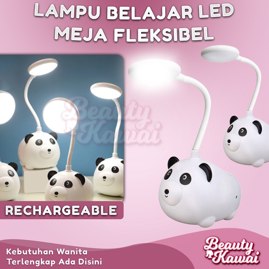 Lampu Belajar LED Meja Fleksibel USB Karakter Panda Rechargeable