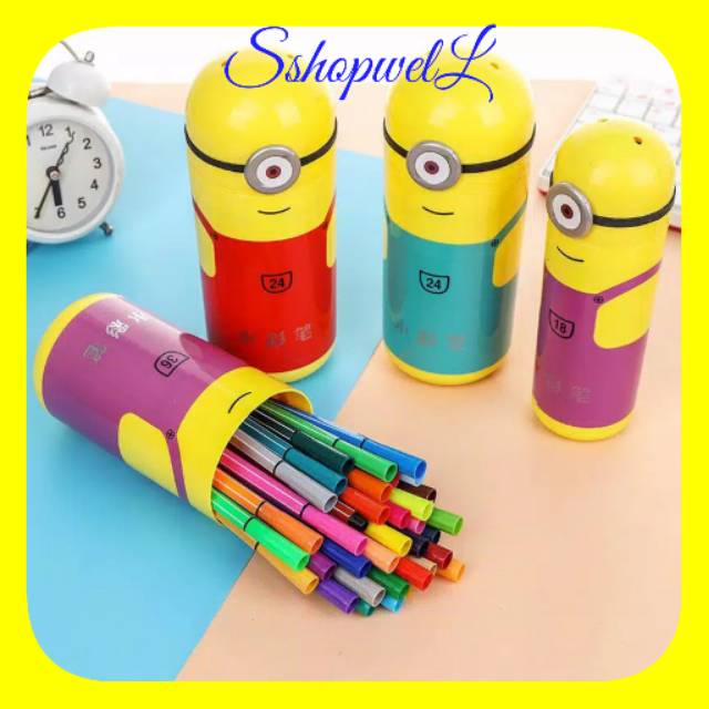 

*SPIDOL MINION 12/18/24/36 WARNA SPIDOL LUCU PENSIL CAT WARNA CAIR