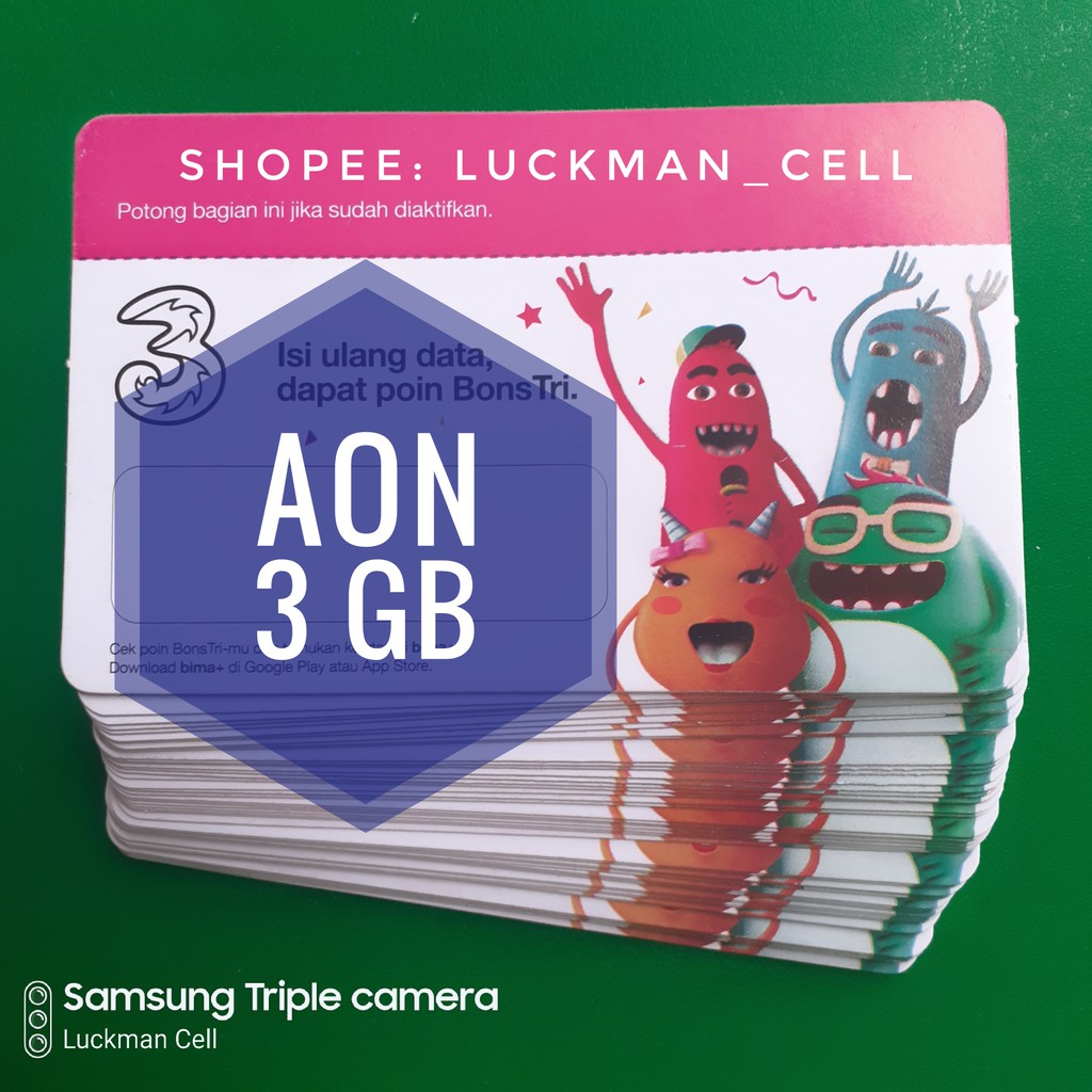 ISI 50 PCS VOUCHER TRI AON 3 GB BARU ( 3 GB AON + 3 GB STREAMING) AREA PRIANGAN TIMUR