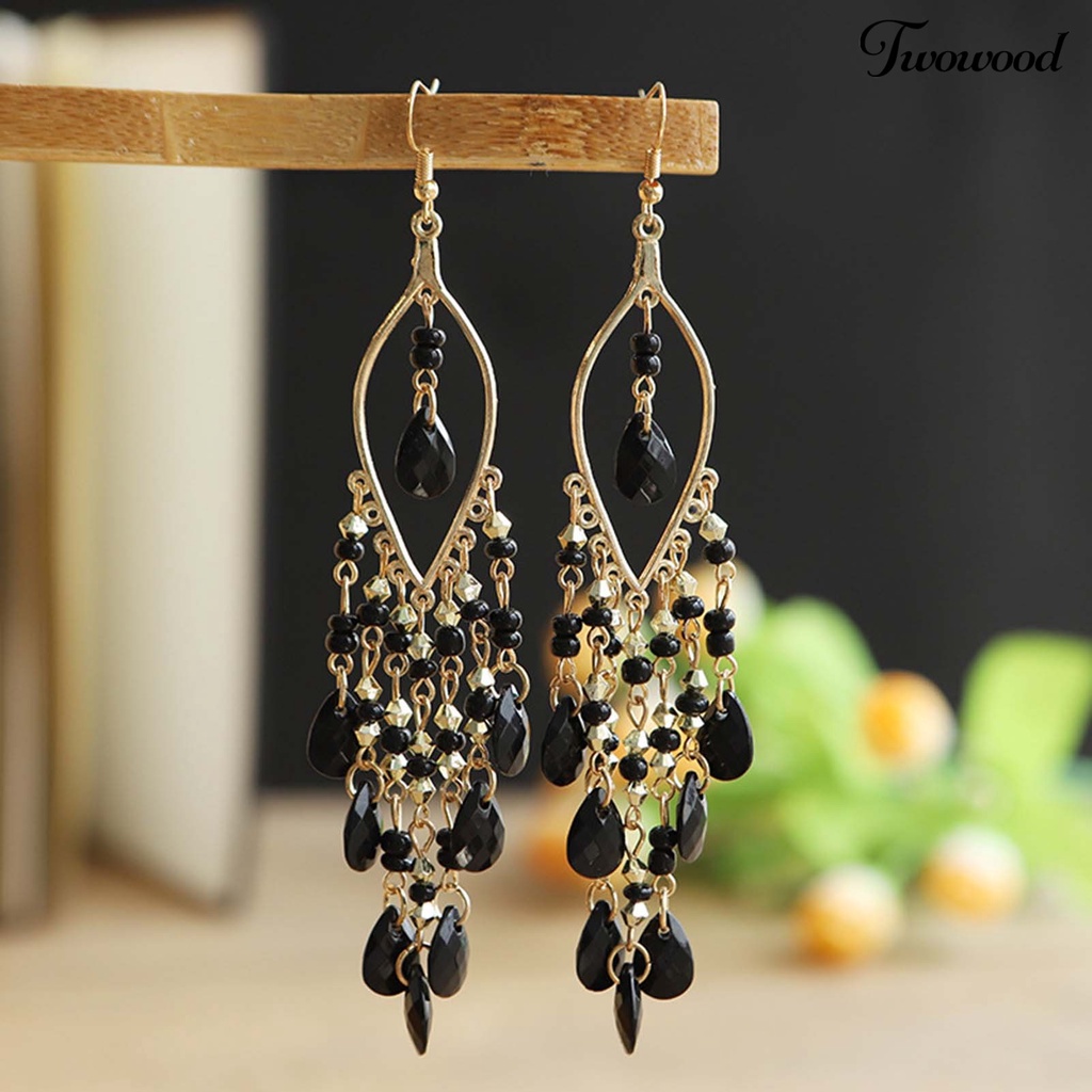 1 Pasang Anting Tassel Hollow Bahan Alloy Gaya Etnik Untuk Wanita