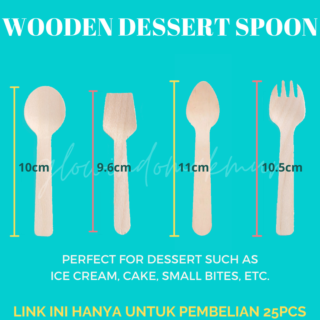 25PCS Sendok Kayu Wooden Spoon Sendok Dessert Kayu Sendok Makan Kayu Garpu Kayu Spork