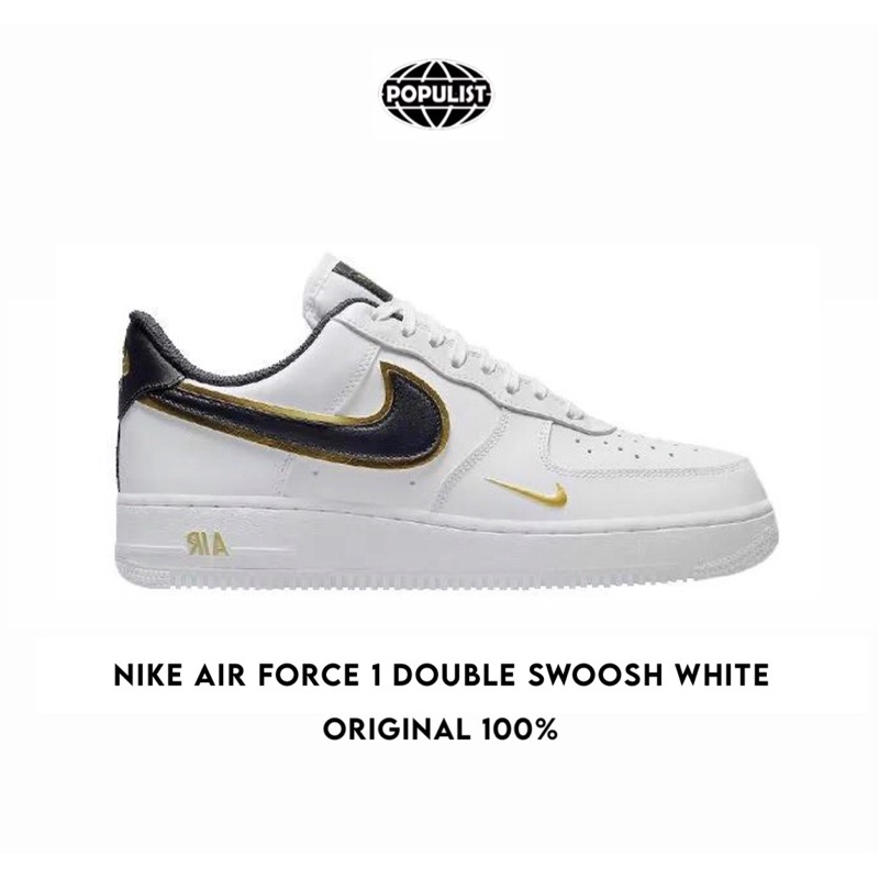 Nike Air Force 1 Low Double Swoosh Gold White 100% Original Resmi