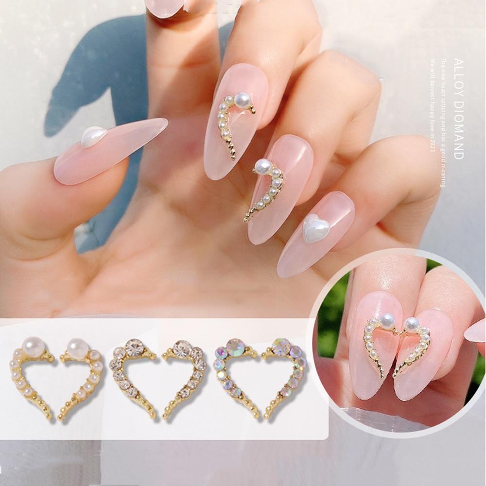 AUGUSTINA Agustina Cinta Hati Paduan Perhiasan Logam Mutiara Manicure Drills Nail Art Berlian