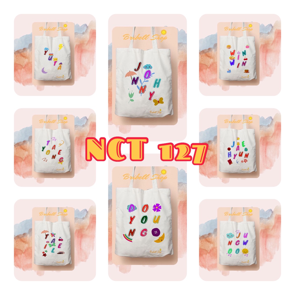 Totebag Kanvas Bergambar Tulisan Nama Member NCT 127 Korean