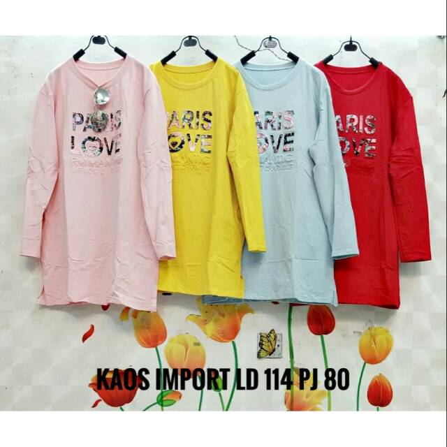 Tunik Kaos Import lengan panjang Paris I Love