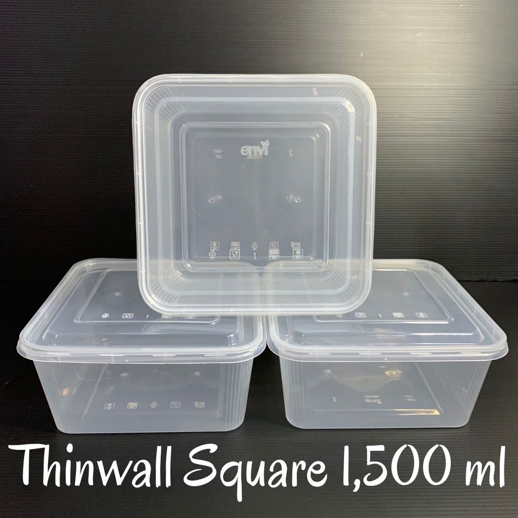 Thinwall Square 1500 ml/ kotak makan plastik bening transparan