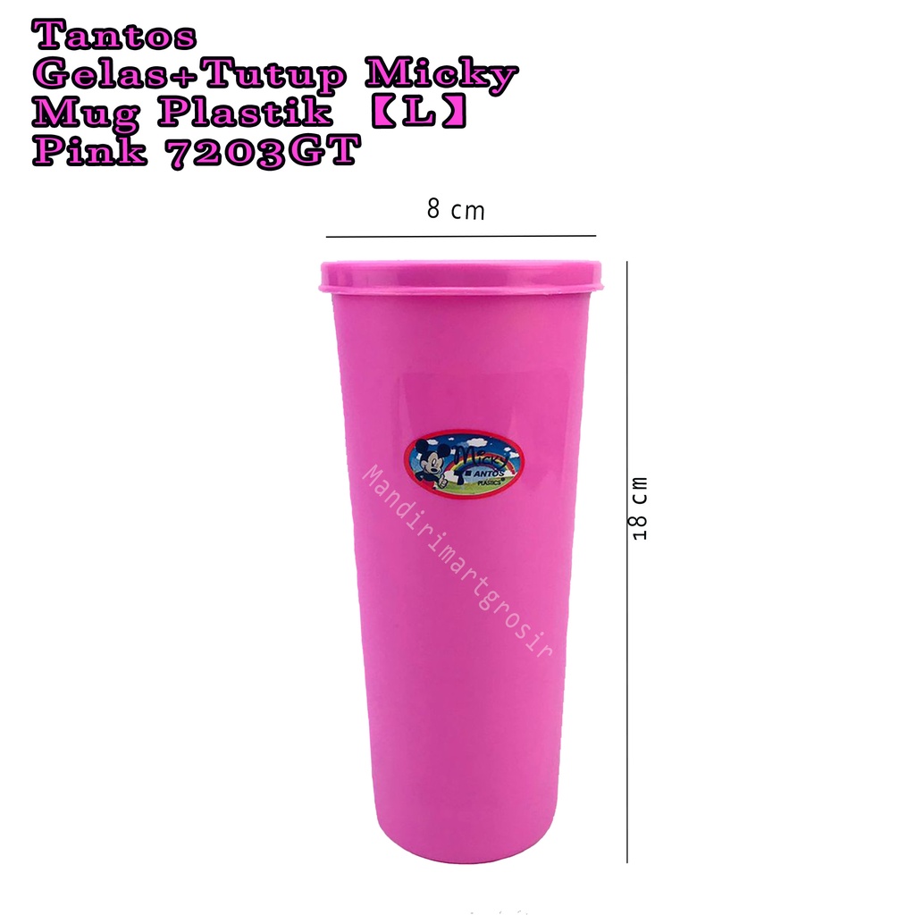 Gelas+Tutup Micky *Tantos * Mug Plastik (L) * Warna Pink 7203GT