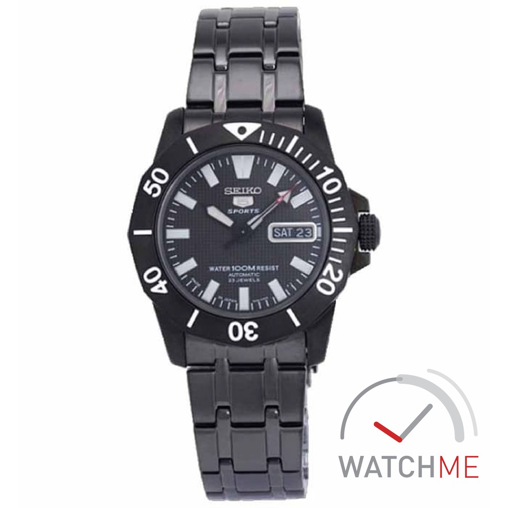 Jam Tangan Seiko 5 SNZF85 Automatic Black Dial 100m Black Stainless Steel Original Bergaransi