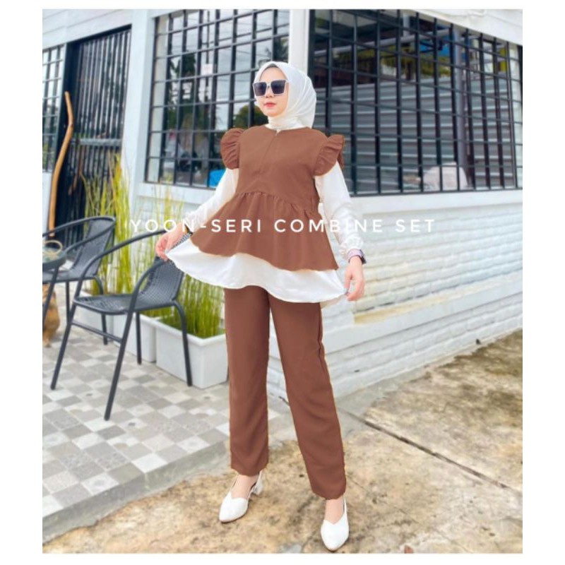 One Set Piyama Wanita Rayon / Yoon-seri combine set / Setelan Wanita Pajamas Polos Busui