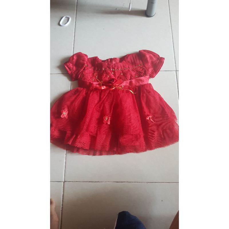 Preloved dress pesta anak uk 1 tahun merah
