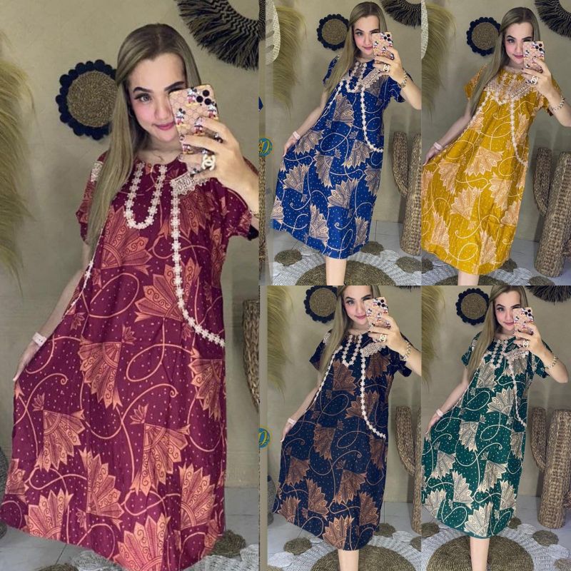 DASTER ARAB RENDA TERBARU Motif kipas Resleting Depan Busui ld 110 Lengan Pendek