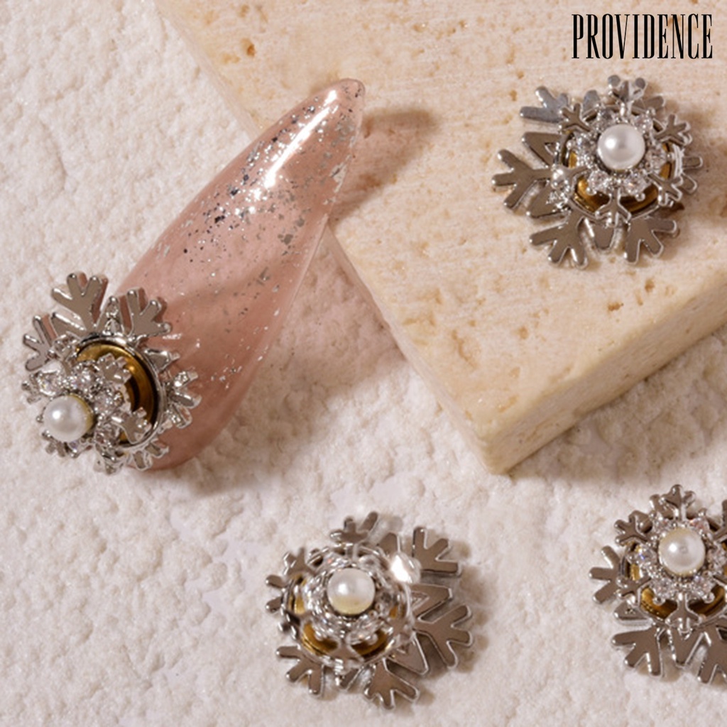 Providence Hiasan Kuku 3d Bentuk Snowflake Aksen Zircon + Mutiara Imitasi Untuk Aksesoris Nail Art