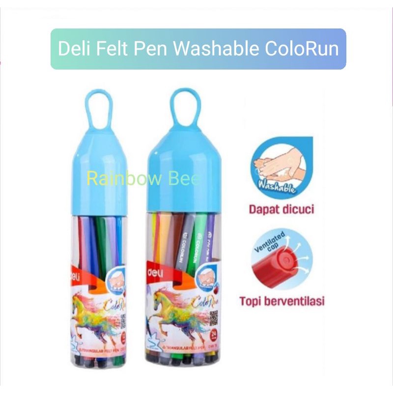 

Deli Felt Pen Washable 1.0mm Colorun Spidol Mudah Dihapus 12C / 18C / 24C / 36C