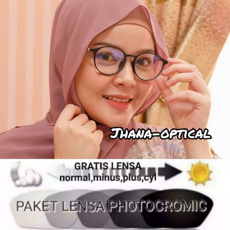 KACAMATA PHOTOCROMIC ANTI RADIASI BLUERAY MINUS BULAT LENTUR PRIA &amp; WANITA 2182