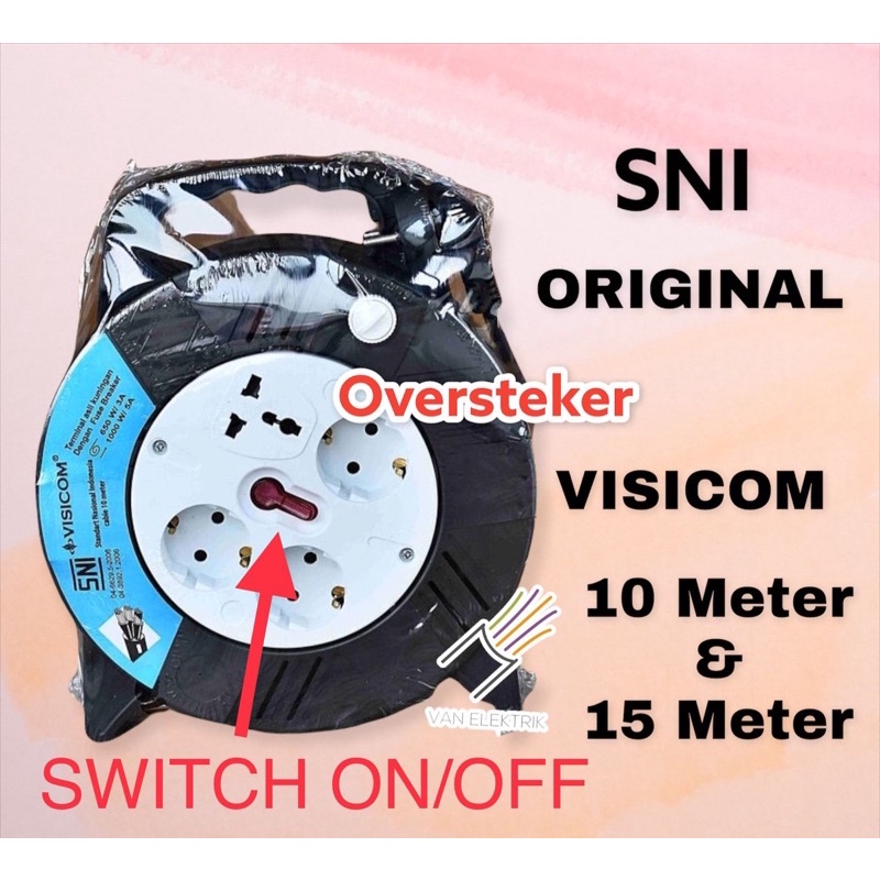 VISICOM Kabel Roll 4 Lubang 15 Meter 10 Meter 15 m 10 m KUNINGAN SNI Switch ON0FF