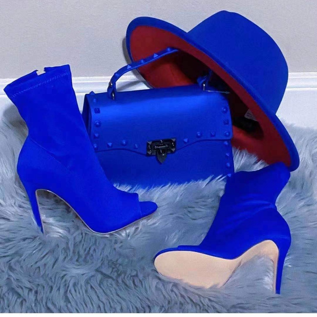 Eropa  Amerika  Peep Toe Sepatu Boot Wanita Kain Elastis Terbuka Toe Tumit Tinggi Sandal Boots Plus 