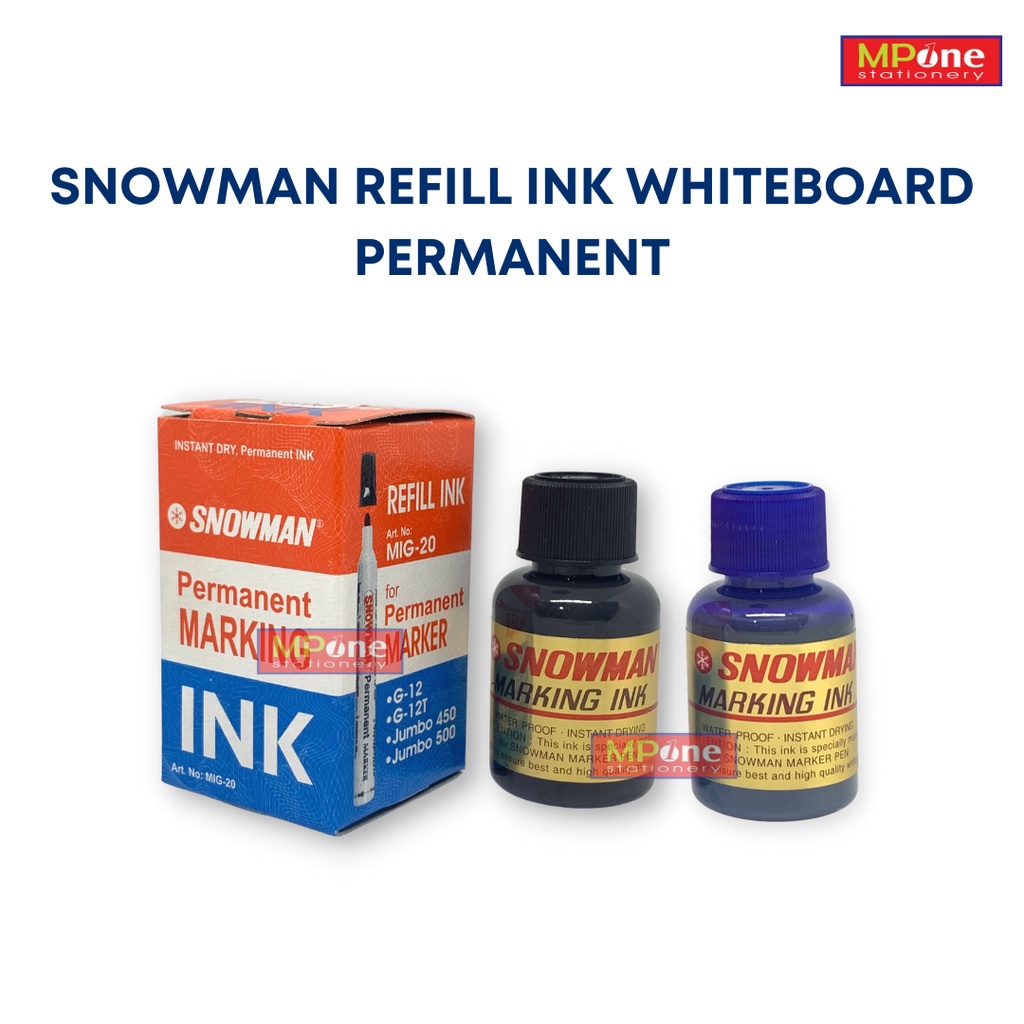 

(1 BOTOL) Snowman Refill Permanent / Isi Ulang Tinta Spidol Permanen Whiteboard Tinta Hitam, Merah, Biru / Snowman