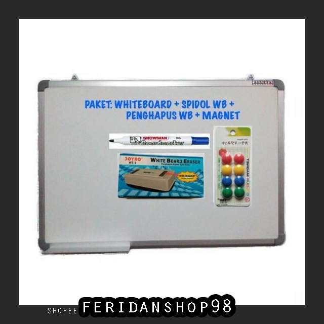 

BT993 PAKET WHITEBOARD MAGNETIC BEST 40X60 SPIDOL WB PENGHAPUS WB MAGNET BY FERIDANSHOP98