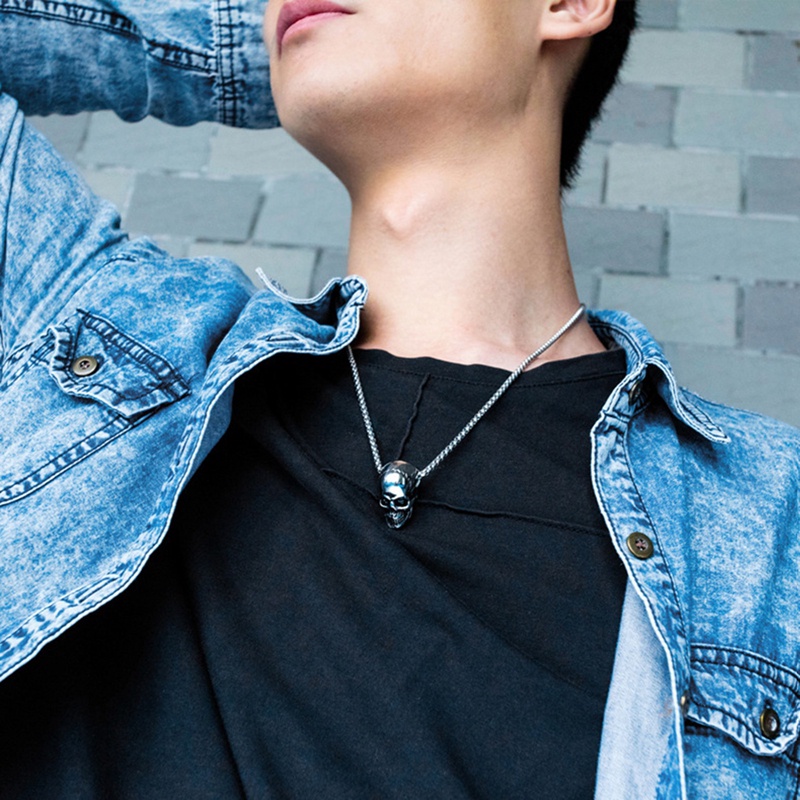 Kalung Rantai Liontin Tengkorak Lapis Emas Gaya Hip Hop Gothic Untuk Pria