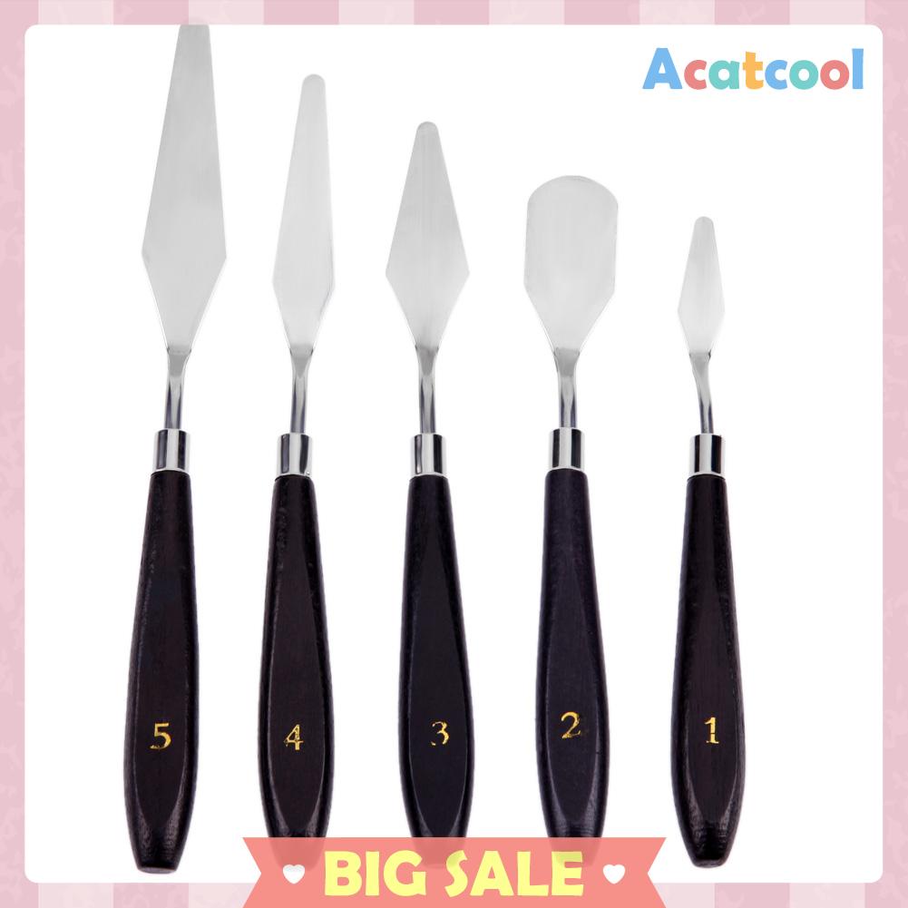 5pcs / Set Spatula + Pisau Palet Stainless Steel Untuk Mencampur Cat