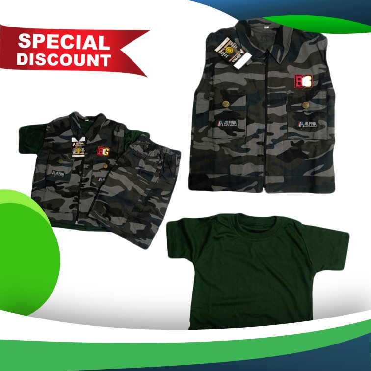 Bayar 1 dapat 3 Setelan Baju Bayi Anak Tentara Army PDL Celana PENDEK Laki Laki