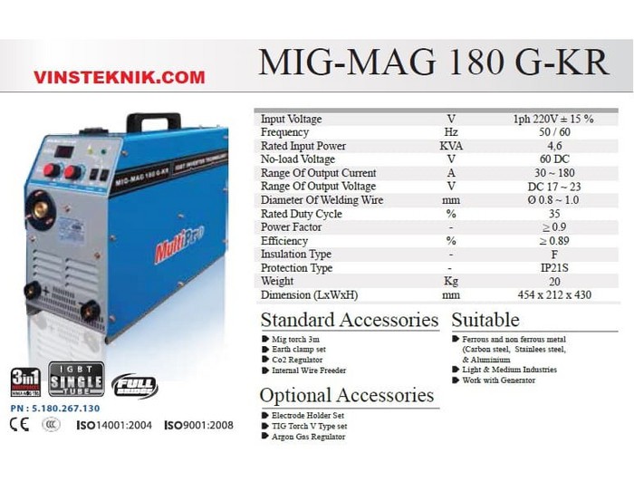 Jual MESIN LAS CO180A MIG-MAG 180 G-KR MULTIPRO MIG MAG 180GKR | Shopee ...