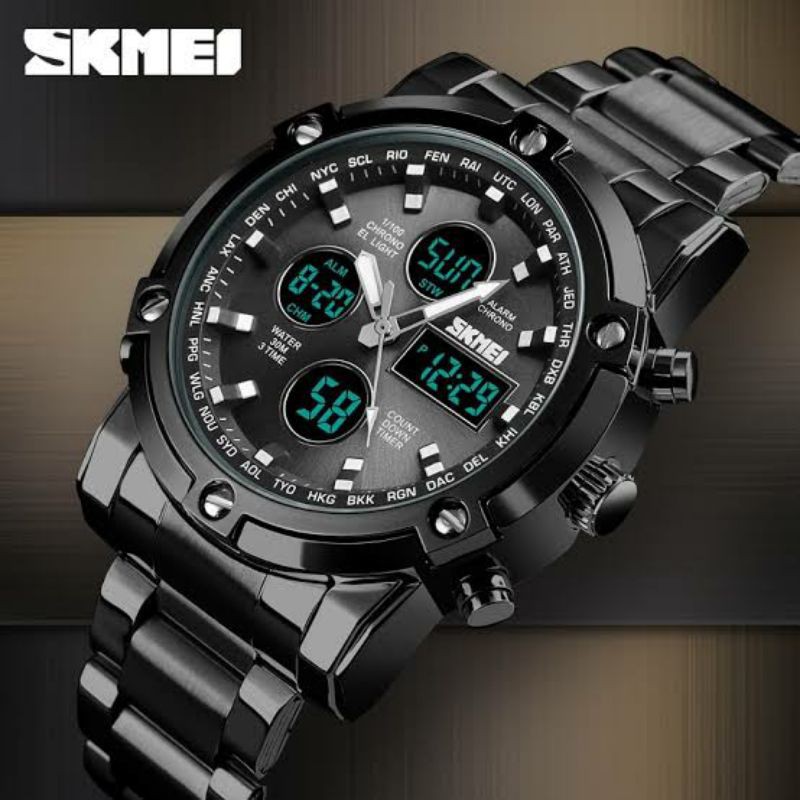 SKMIE Jam Tangan Kasual Digital Analog Pria-1389 silver