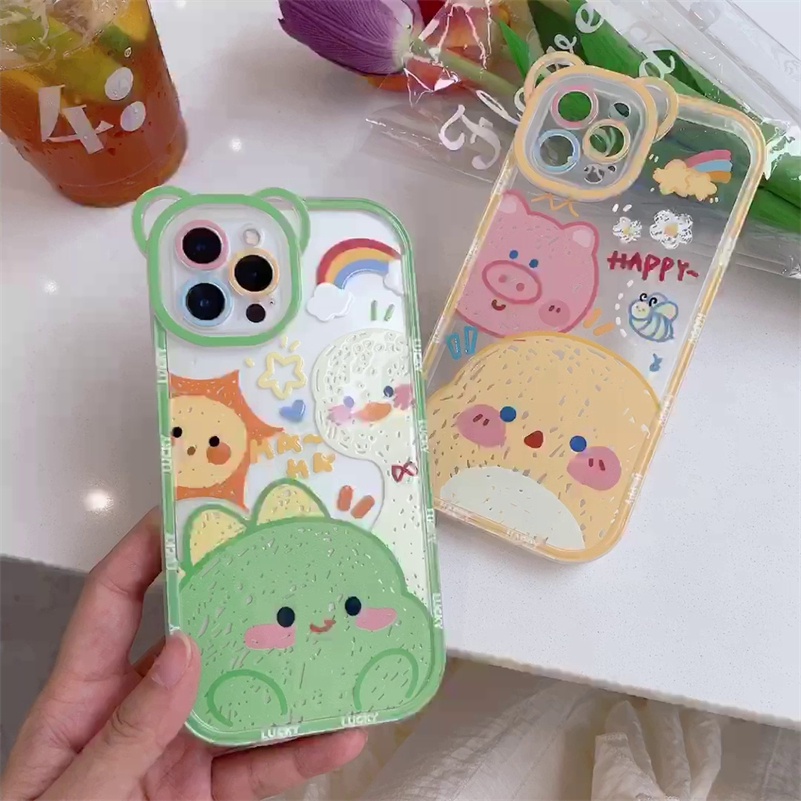 Soft Case Silikon Motif Kartun Beruang Untuk Compatible for iPhone 14 13 12 11 Pro Max X Xr Xs Max SE 2020 iPhone 8 7 6 6s Plus Ins Cute Graffiti Animal Couple Phone Case Bear Lens Silicone All-inclusive Shockproof Phone Cover