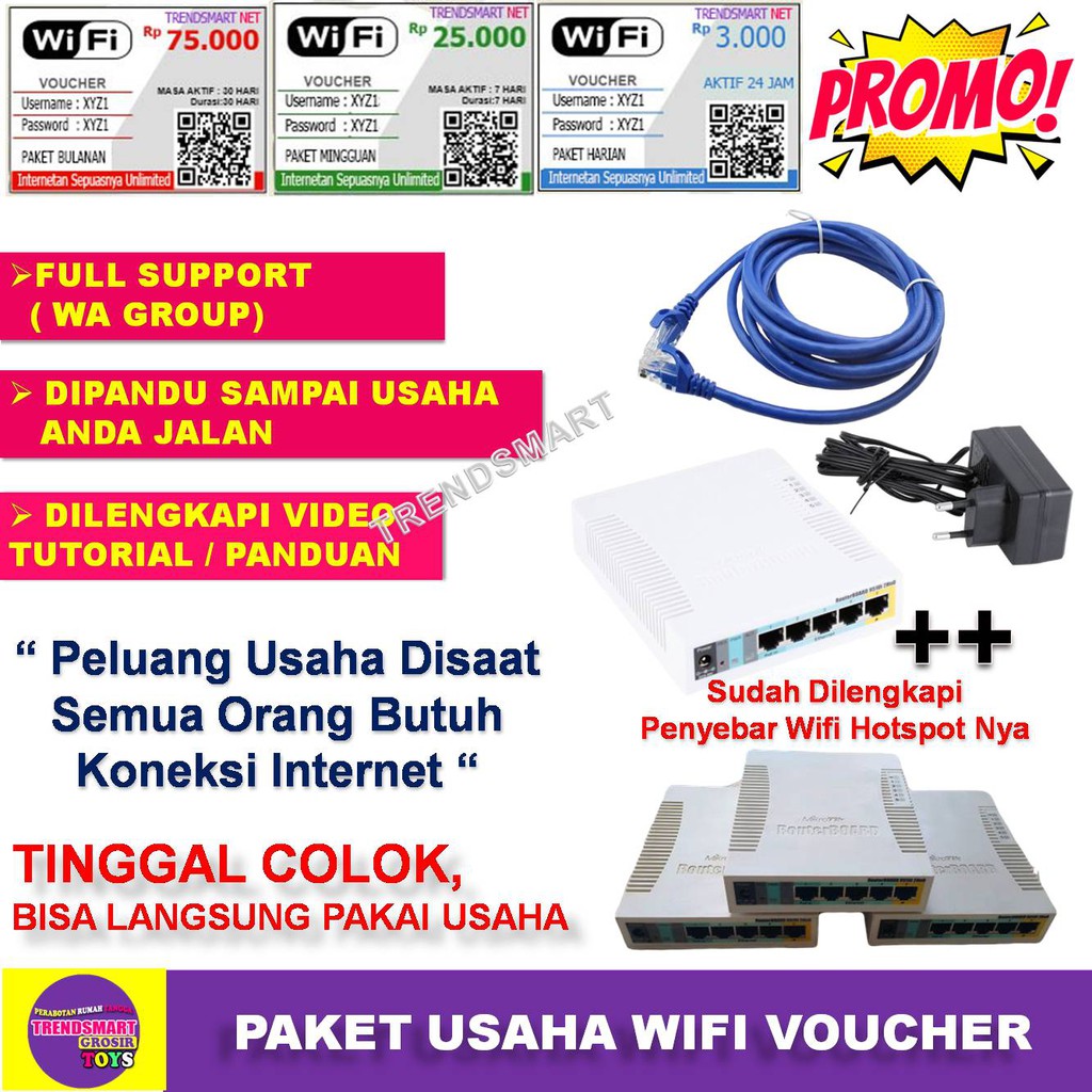 PAKET USAHA WIFI VOUCHER VOCER HOTSPOT INTERNET GSM RT RW NET LENGKAP MIKROTIK RB951UI-2HND WIRELESS