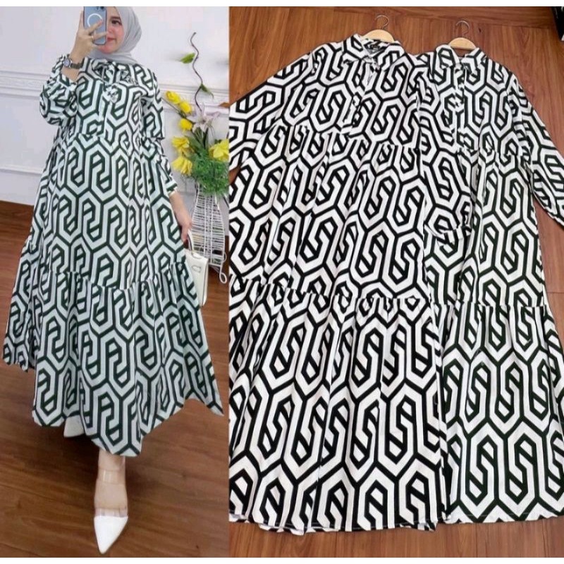 GAMIS RAYON KEKINIAN MOTIF TERBARU KANCING DEPAN