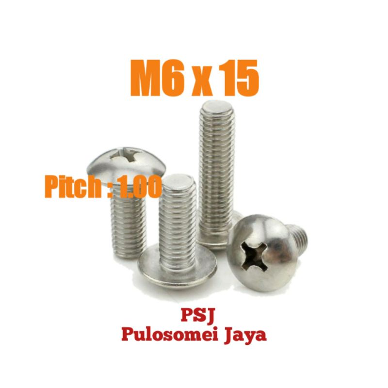 Baut JT Stainless M6 x 15 / Baut Payung SS M6 x 15 / JT SS M6 x 15