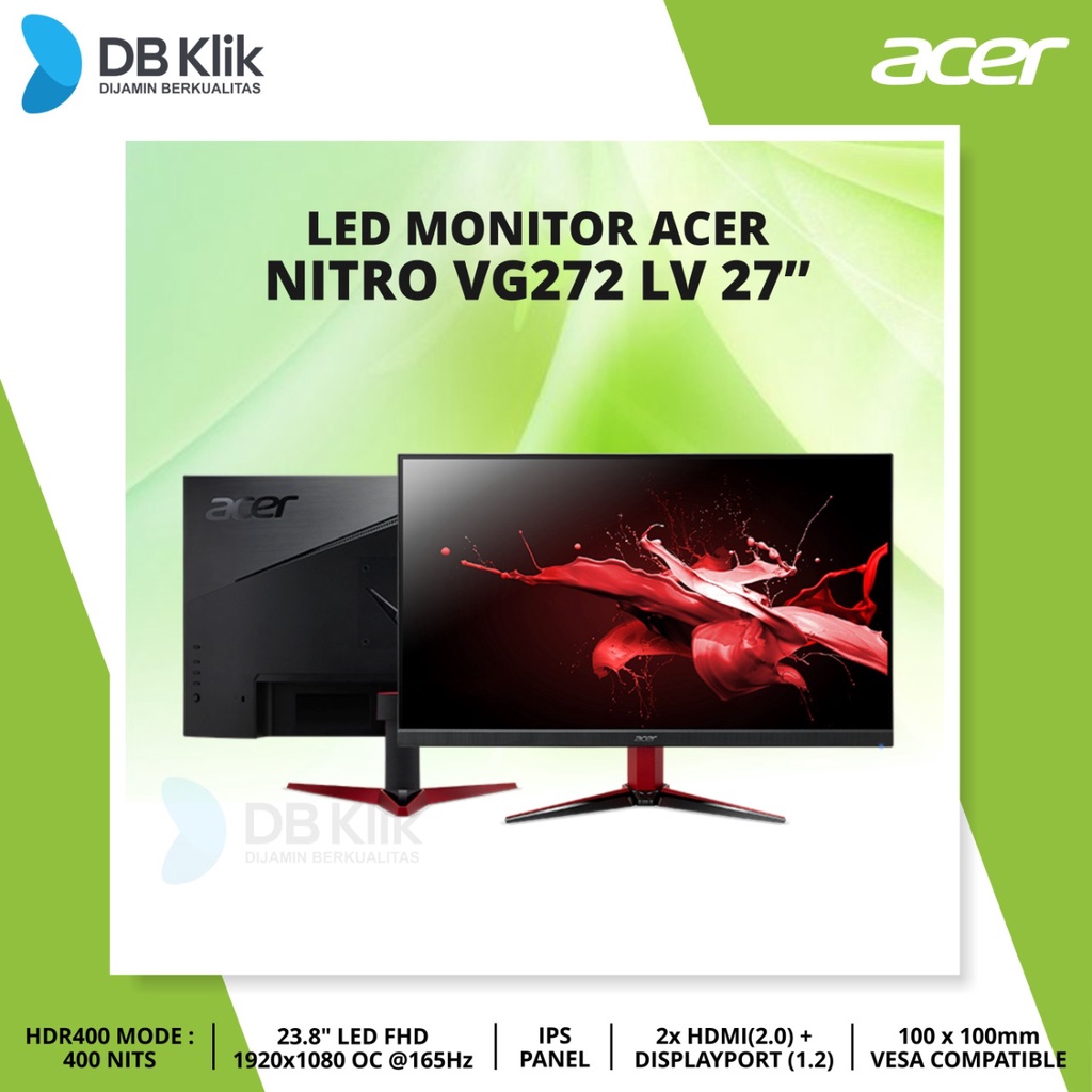 Jual Led Monitor Gaming Acer Nitro Vg272 Lv 27 Ips 165hz Full Hd Hdmi Dp Shopee Indonesia