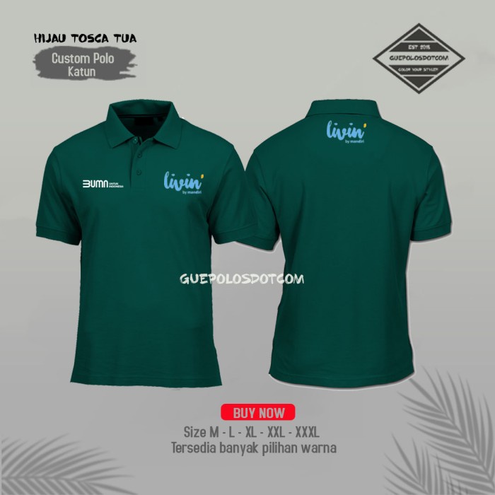 Poloshirt _ Kaos Kerah Polo Livin By Mandiri Terbaru Kualitas - M, Hijau tosca tua