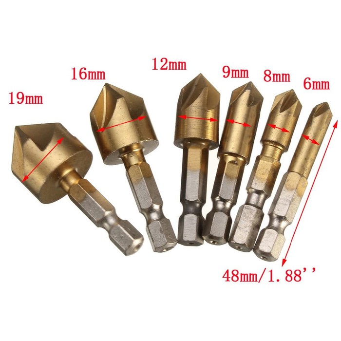 Mata Bor Drill Bit Countersink HSS 6-19mm 6 PCS - BT3 - Golden