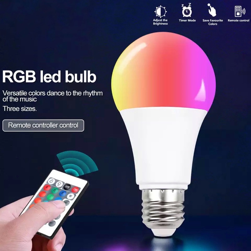 Lampu RGBW 10W LED Bulb E27 RGB Warna warni Bohlam Smarthome 10 Watt Remote IR 7W Hias Tiktok Natal Rgb