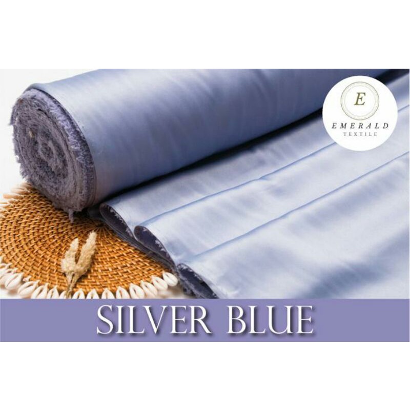 ( BUKAN HIJAB ) SETENGAH METER Kain Satin Velvet Roberto Cavalli Silk Premium - Silver Blue/Gunmetal ( HARGA PER 50cm KAIN )