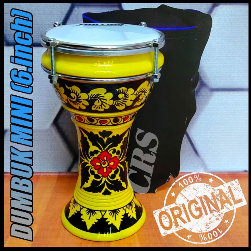Kendang Anak Marawis 6 inch Kuning Hitam Rolling Putih