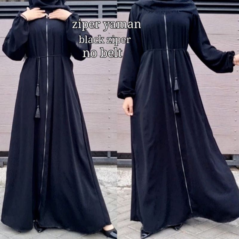 Abaya Hitam polos Gamis Muslimah Mix Ziper Dubai yaman