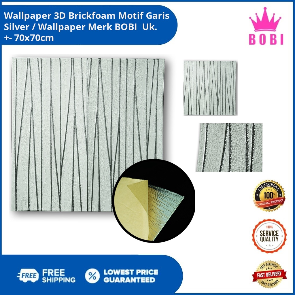 Wallpaper 3D Brickfoam Garis Silver Kode 2012 / Ukuran 70x70cm / Bervariasi Warna