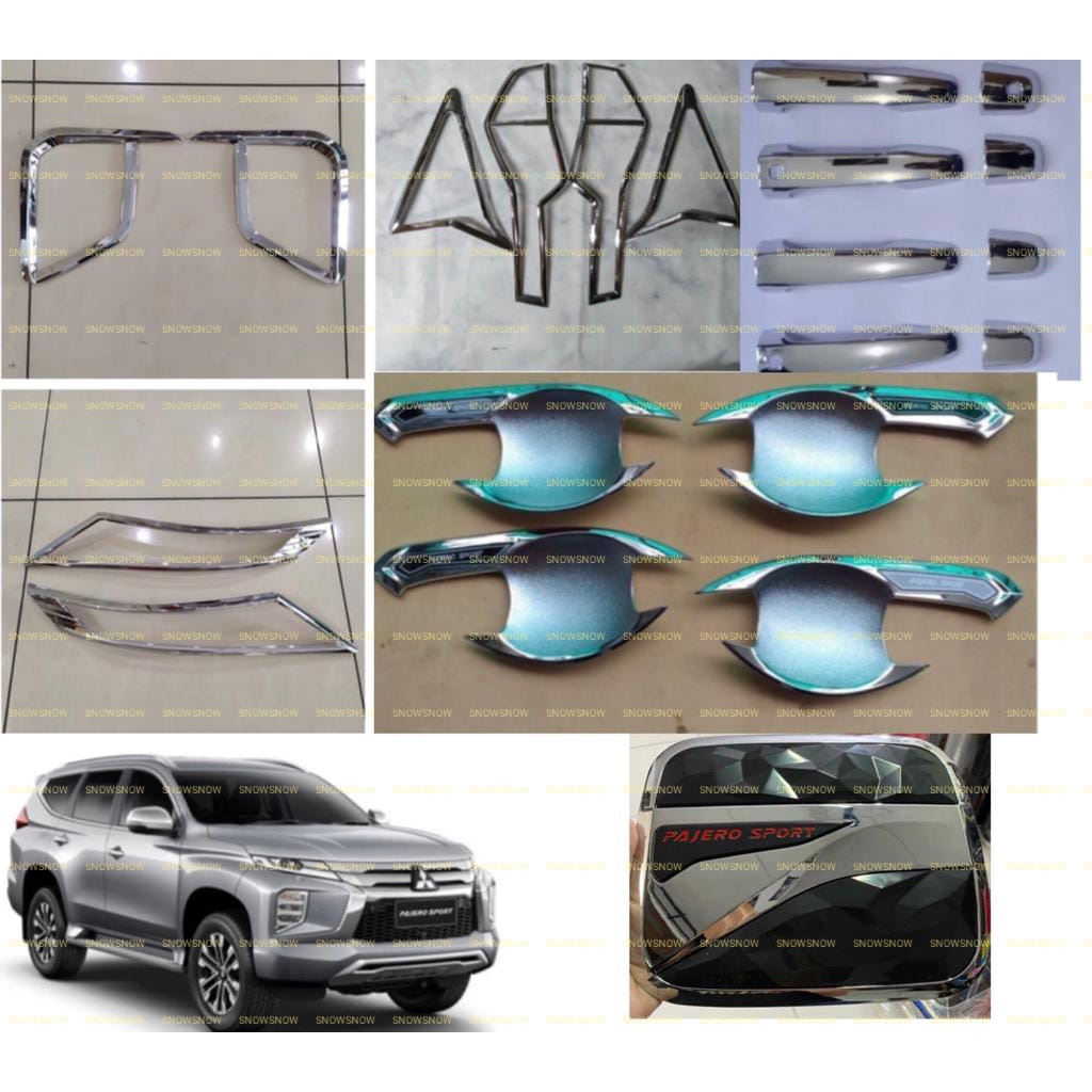 Paket Garnish Lampu Depan Belakang Outer Handle Tank Cover Pajero 2021 2022 Up Hitam Chrome