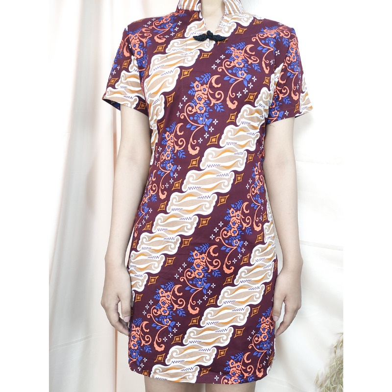 SB Collection Midi Dress Hiskiati Shortdress Casual Modern Batik Cheongsham Wanita