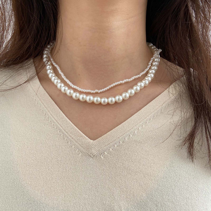 New Fashion Pearl Necklace Necklace Cute Simple Double Chain Female Jewelry Girl Gift