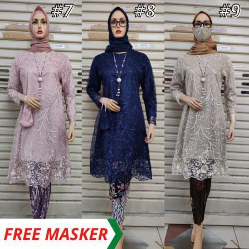 IndahKebaya | SETELAN KEBAYA TUNIK TILLE MUTIARA MODERN / KEBAYA SET ROK JUMBO/KONDANGAN FREE MASKER