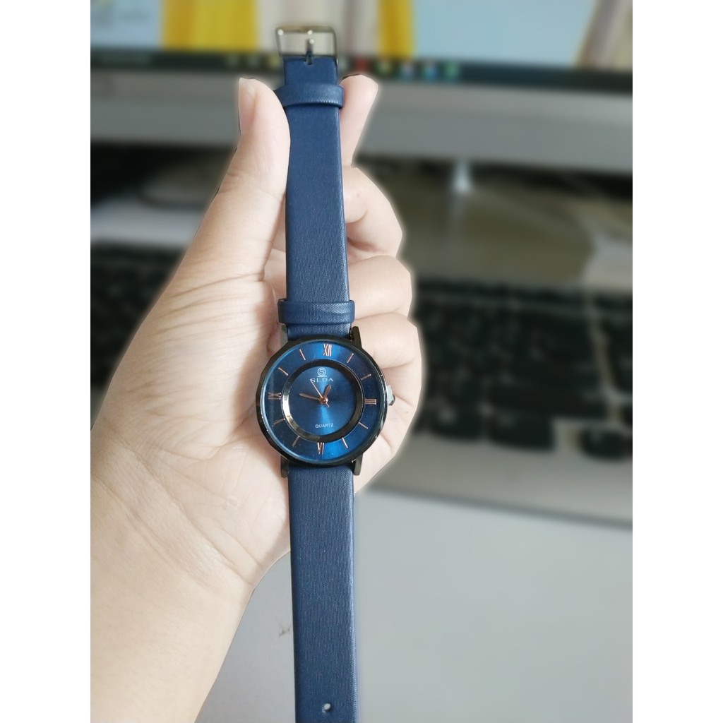 Jam Tangan Kulit SLDA Wanita Fashion Korea Pencinta Mode Clock Tinggi Tipis Minimalis Kulit Asli