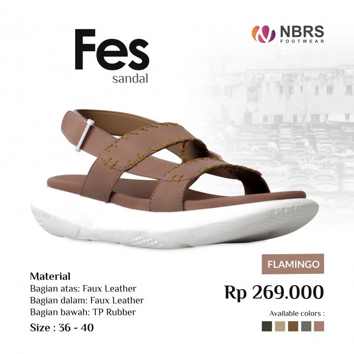 Nibras Sandal FES Bahan Faux Lather Sendal Flat Simple Kekinian by NBRS