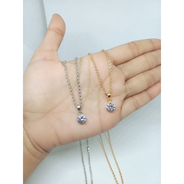 kalung nori ukir + liontin solitaire mp/kalung perak asli silver925 lapis emas/kalung fashion