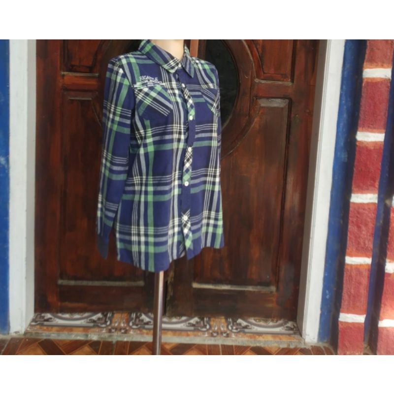 Baju atasan wanita kemeja tunik lengan panjang wanita motif kotak-kotak casual ada tali serutnya fas