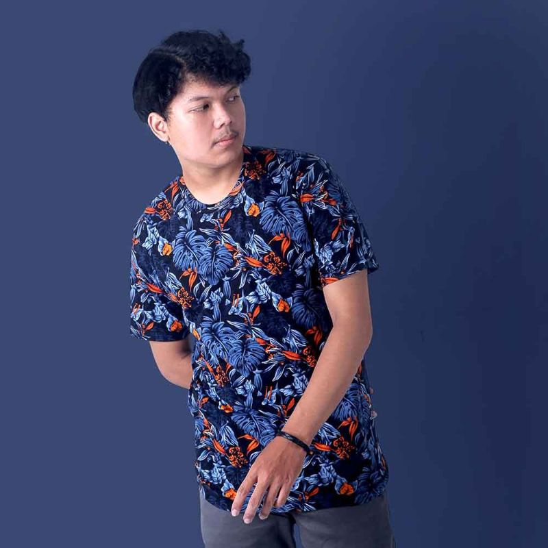 15 Motif - Kaos Distro Pria Kaos Printing Cotton Combed 30s Motif Motiv Batik Bunga Daun Tengkorak